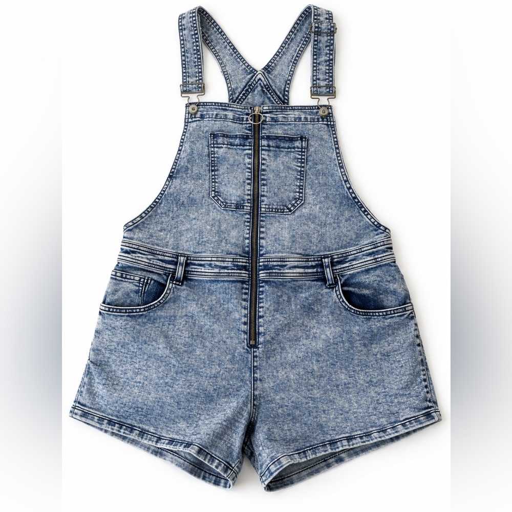 Women’s XXL | Front Zip Bib Overall Shorts | 90s Retro Grunge